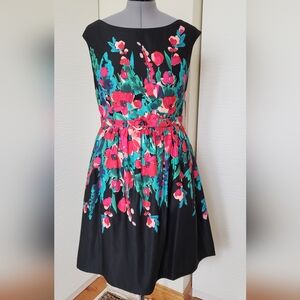 Eliza J Floral Black Dress with Belt Size 14 New w/tags
